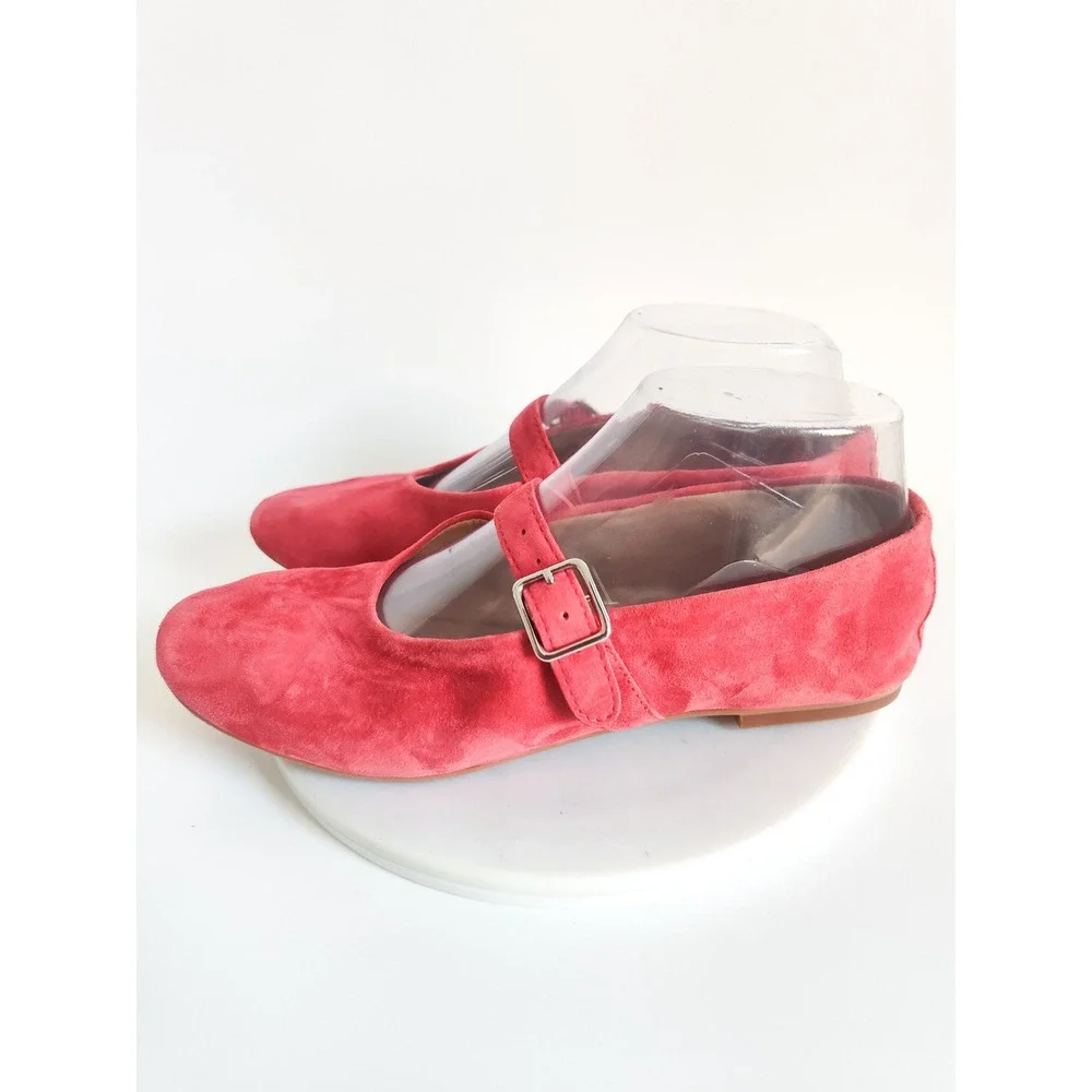 New Steve Madden Flats 6.5 Mary Jane Red Suede Dreaming Buckle Strap Academia